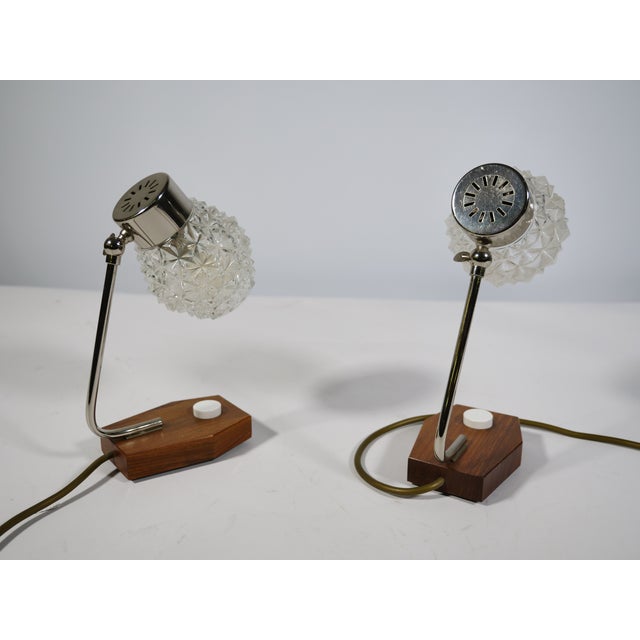Mid-Century Modern Mid-Century Modern Table Lamps in Crystal Glass and Teak, 1960s, Set of 2 For Sale - Image 3 of 10