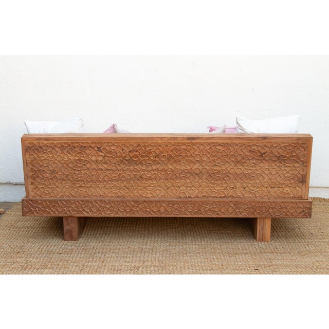 Reclaimed Wood Modern Moroccan Carved Low Sofa For Sale - Image 14 of 14