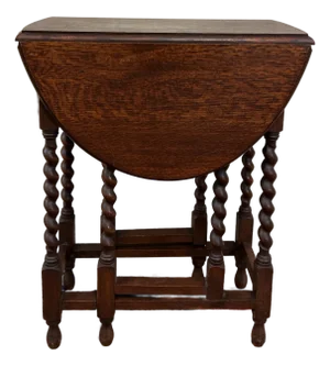 Antique English Petite Table Drop Leaf Gateleg Barley Twist Oak Oval c.1920-30s