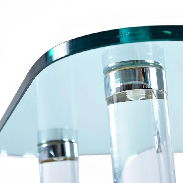 Leon Rosen Pace Collection Rectangular Glass Coffee Table With Lucite Legs and Chrome Accent For Sale - Image 4 of 7