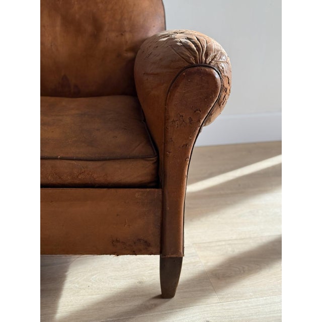 Antique Pair French Leather Chairs For Sale - Image 4 of 17