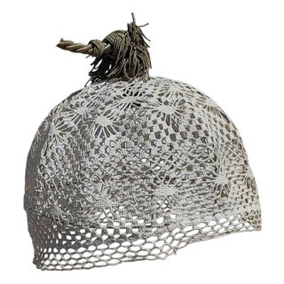 Metal Cage Chandelier with Vintage Embroidery For Sale