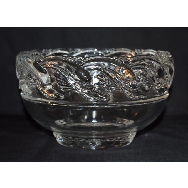 Tiffany & Co. Commemorative Clear Art Glass Crystal Bowl W/Waves & Dolphins For Sale - Image 12 of 14