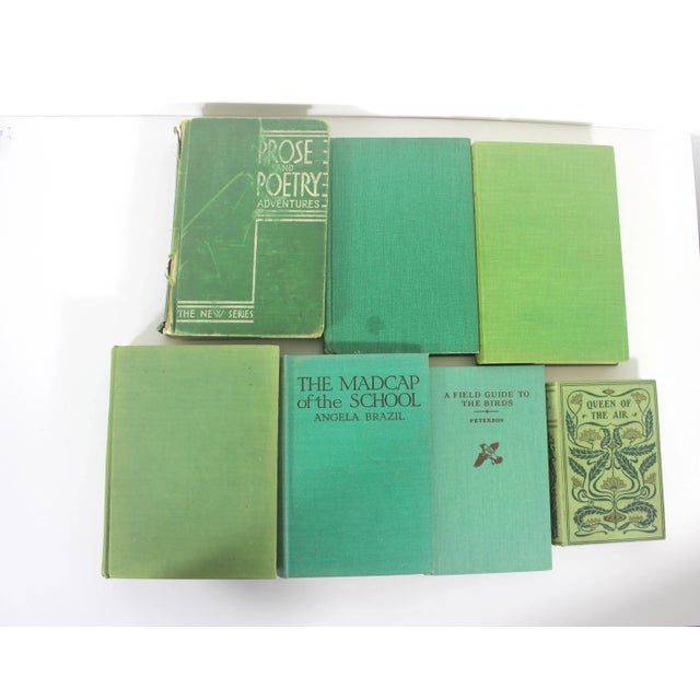 Green Curated 1960s Green Books With Linen Covers Set of 7 For Sale - Image 8 of 9