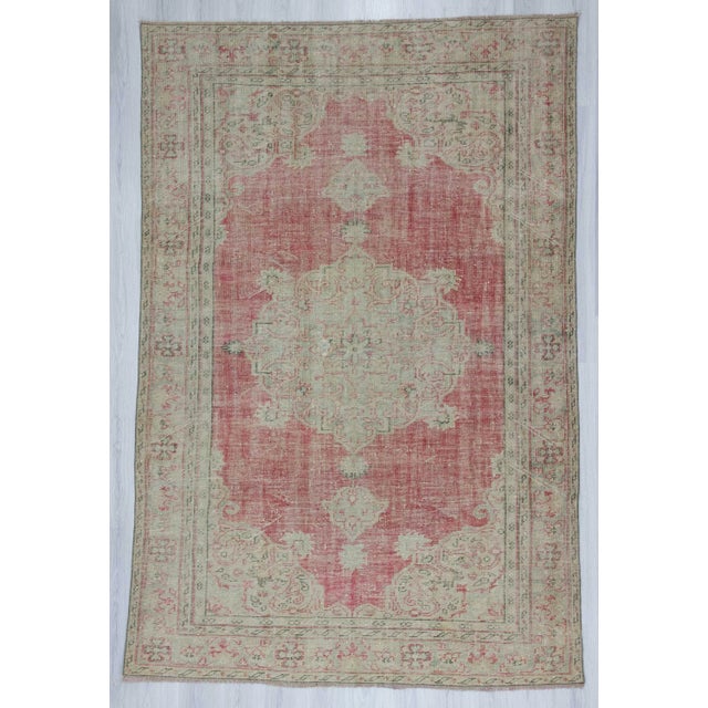 Vintage Distressed Turkish Oushak rug. Approximately 55-65 years old. Wool on cotton.In very good condition.
