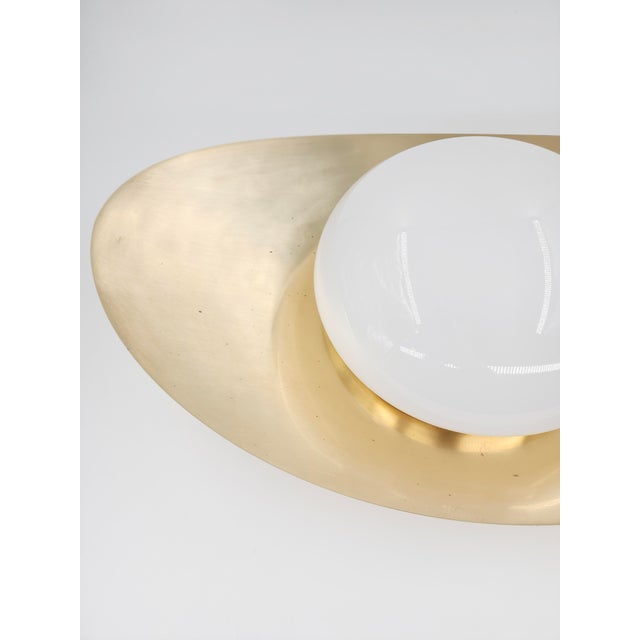Visual Comfort Kelly Wearstler Nouvel Flush Mount Light for Visual Comfort in Antique Burnished Brass & White Glass For Sale - Image 4 of 10