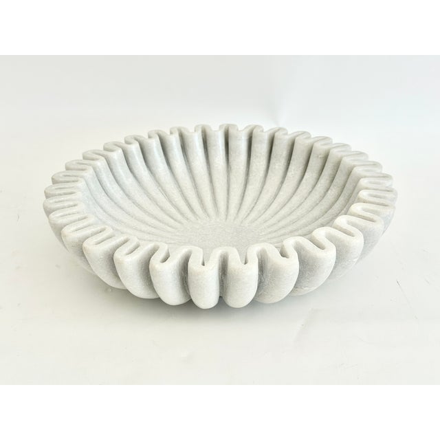 Contemporary Fluted White Marble Bowl 12" X 3.5" For Sale - Image 3 of 7