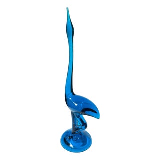 1960s Blue Viking Glass Bluenique Egret Crane Figurine For Sale