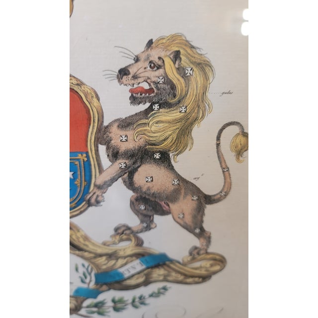 Red 18th Century Framed Hand Colored Armorial Heraldry Coat of Arms Engraving 1764 Segar For Sale - Image 8 of 10