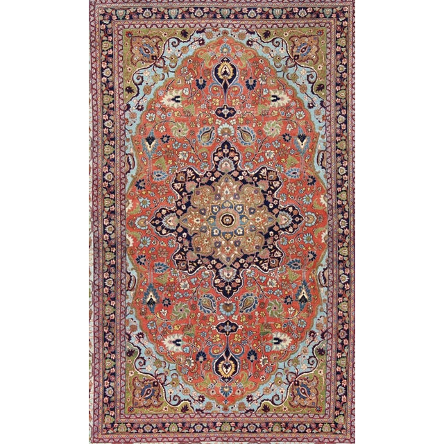 Antique Fine Tabriz Persian Rug With Circular, Script-Style Medallion & Orange Field For Sale - Image 4 of 9