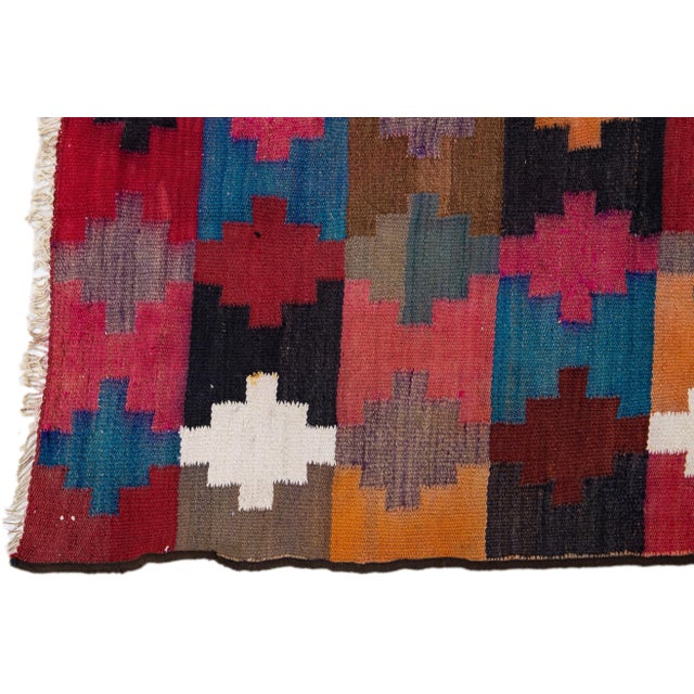 Mid-20th Century Turkish Kilim Multicolor Handmade Tribal Wool Rug For Sale - Image 4 of 8