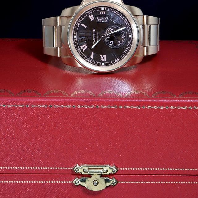 Cartier Calibre De Cartier W7100040 Chocolate Dial 18k Rose Gold Watch Full Set For Sale - Image 13 of 18