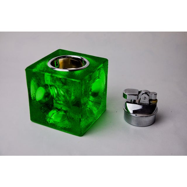 Glass Green Ice Cube Lighter in Murano Glass attributed to Antonio Imperatore, Italy, 1970s For Sale - Image 7 of 8
