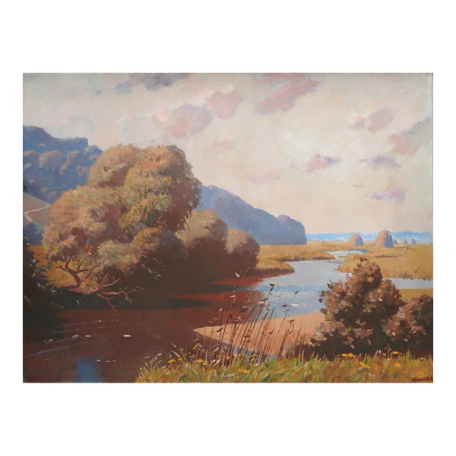 Autumn Painting Leslandscape Antique Oil Painting Original Soviet Art Ukrainian Artist Gerasimova 150-200 1981 For Sale