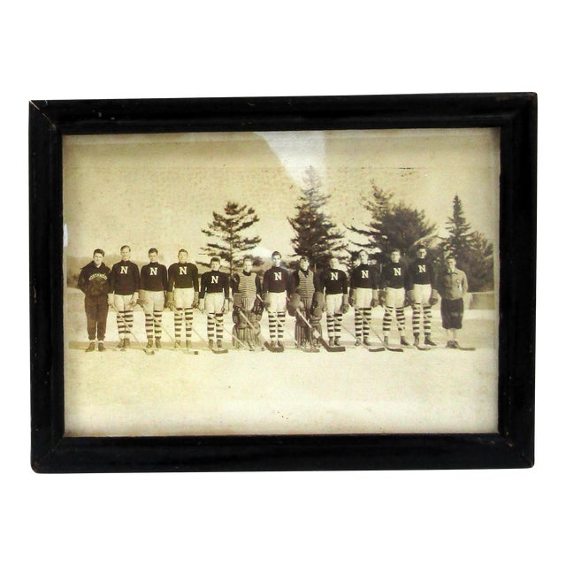1930's Antique Group Photograph the Northwoods High School Hockey Team, Framed For Sale