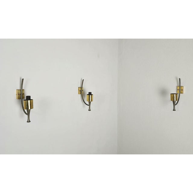 Wall Lamps in Brass and Glass, 1950s, Set of 3 For Sale - Image 11 of 14