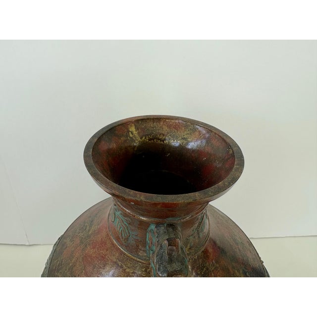1960s Vintage Japanese Patinated Metal Vase With Dragon Handles, Mid-Century Export For Sale - Image 5 of 7