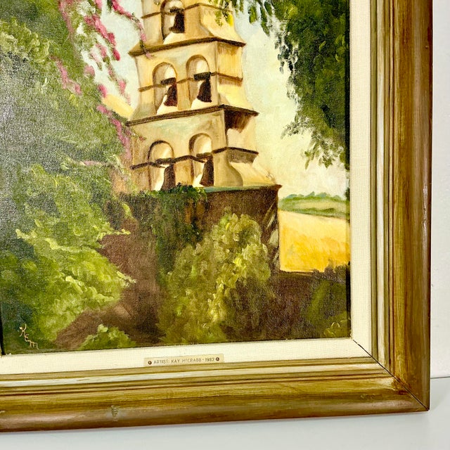 1982 Vintage Impressionist Landscape Architecture Bell Tower Original Oil Painting by Kay McCrabb For Sale - Image 6 of 12