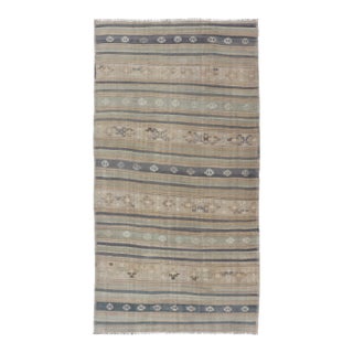 Vintage Hand Woven Turkish Kilim With Stripes in Light Taupe and Neutral Colors For Sale