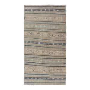 Vintage Hand Woven Turkish Kilim With Stripes in Light Taupe and Neutral Colors