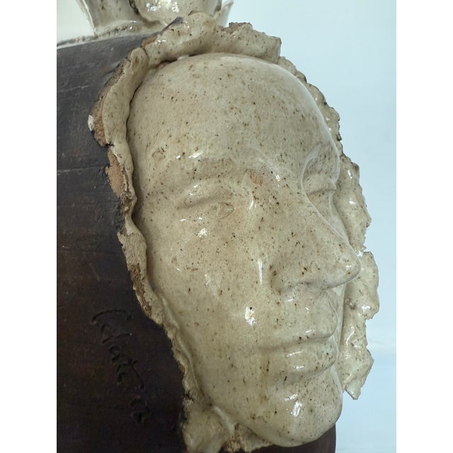 Mid Century Art Studio Sculptural Pottery Floor Vase Emerging Face Sculpture 1970s Celeste Simon For Sale - Image 4 of 12