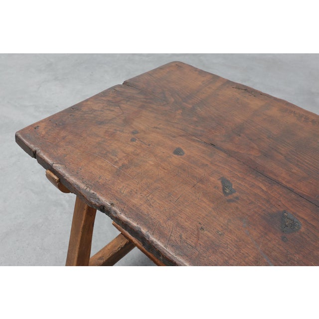 Spanish Rustic Trestle Table with Drawer and X-Stretchers, 1800s For Sale - Image 9 of 13