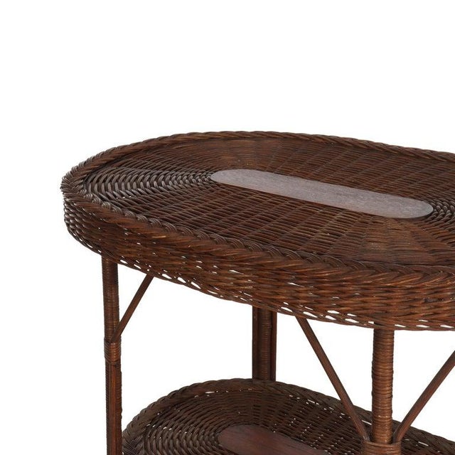 1920s Antique Heywood & Wakefield Arts & Crafts Wicker & Oak Table Signed C1920 For Sale - Image 5 of 16