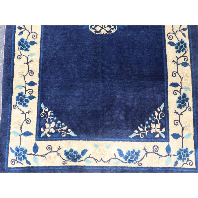 Antique Chinese Peking Carpet in Dark Blue Background 4' X 6'8 For Sale - Image 11 of 14