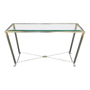 Mid 20th Century Jansen Style Console Table in Steel and Brass