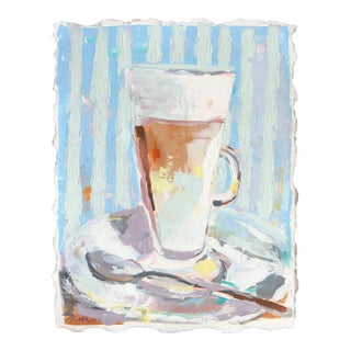 Break Time - Soft Pastel Tone Coffee Still Life Mixed Media Painting on Paper Original Artwork by Kellie Newsome For Sale