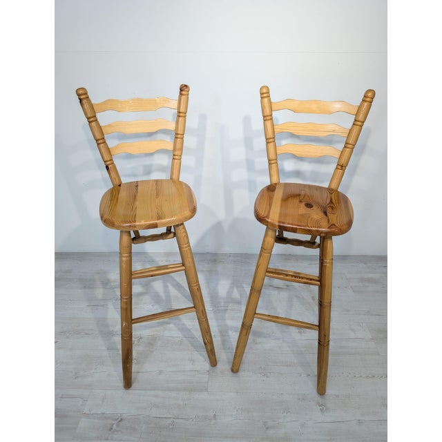 Beige Pine Bar Stool with Backrest For Sale - Image 8 of 18