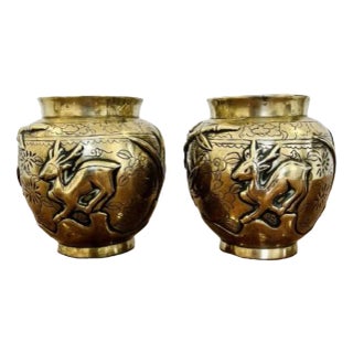 Chinese Brass Vases, 1890s, Set of 2 For Sale