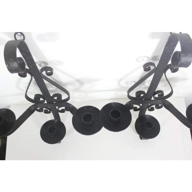 Vintage Spanish Hammered Wrought Iron Candle Sconces- A Pair For Sale - Image 4 of 10
