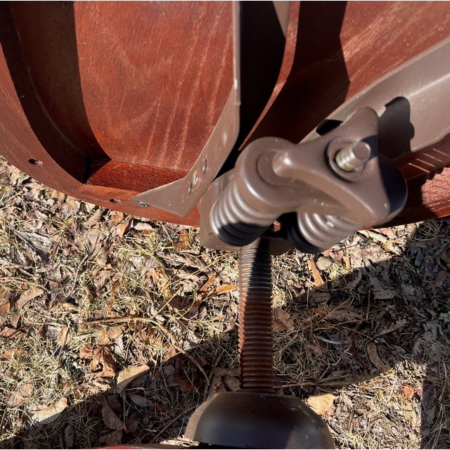 1940s Oak Banker's Office Arm Chair Walnut Stained on Casters For Sale - Image 5 of 6