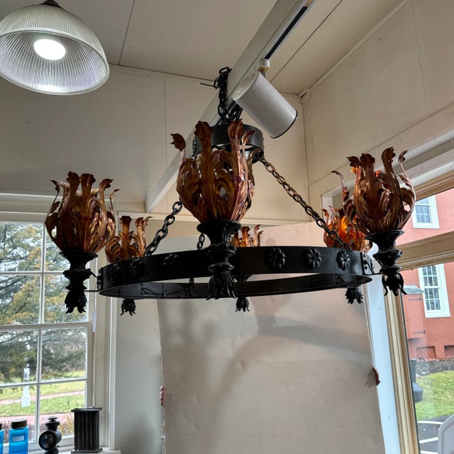 20th Century Wrought Iron Ring Chandelier For Sale - Image 4 of 7