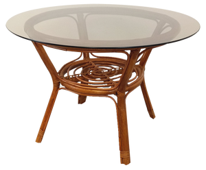 Vintage Round Coffee Table in Smoked Glass and Rattan, 1960s