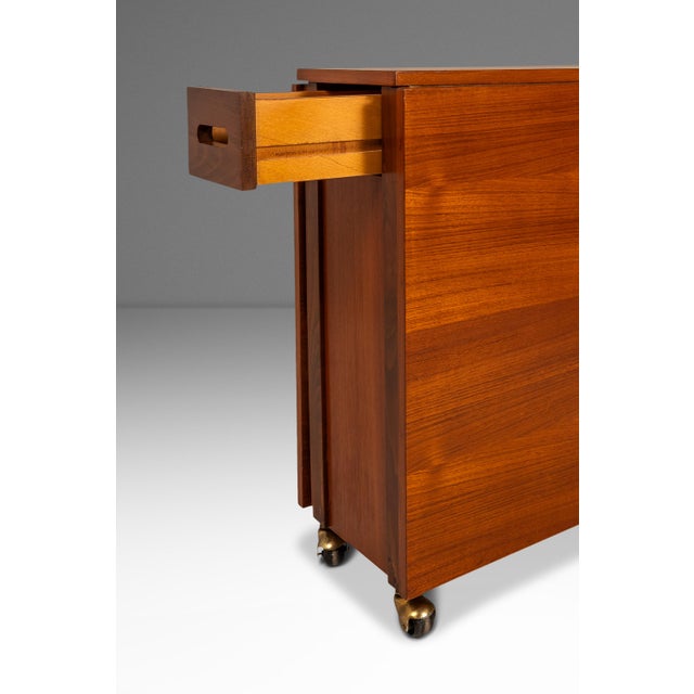 Restored Mid-Century Modern Space Saver Minimalist Hide Away Dropleaf Table W/ 4 Hidden Folding Chairs, Romania, C. 1960's For Sale - Image 11 of 18