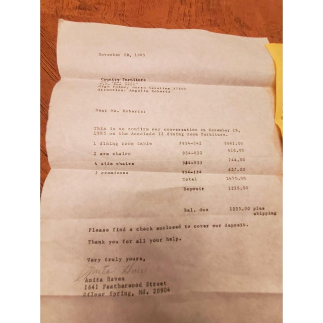 Vintage Drexel Burl Wood Dining Room Set – Complete Suite With Original Receipts For Sale - Image 17 of 17
