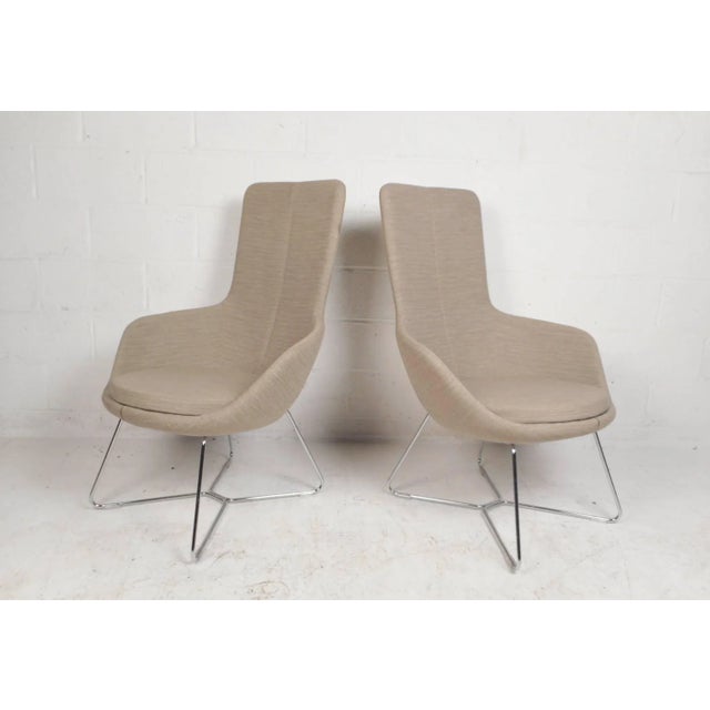 Mid-Century Modern Mid 20th Century Pair of Mid-Century Style High back Lounge Chairs - 2 Pieces For Sale - Image 3 of 8