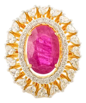 4.69 Ct Ruby Contemporary Cocktail Ring With Halo Diamonds 14k Gold Size 6