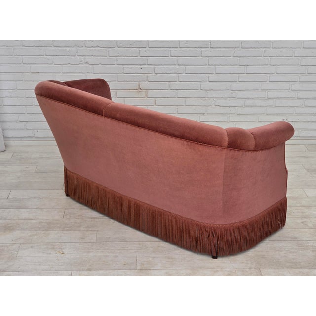 Pink Danish 2-Seater Sofa in Pink Velour, 1960s For Sale - Image 8 of 18