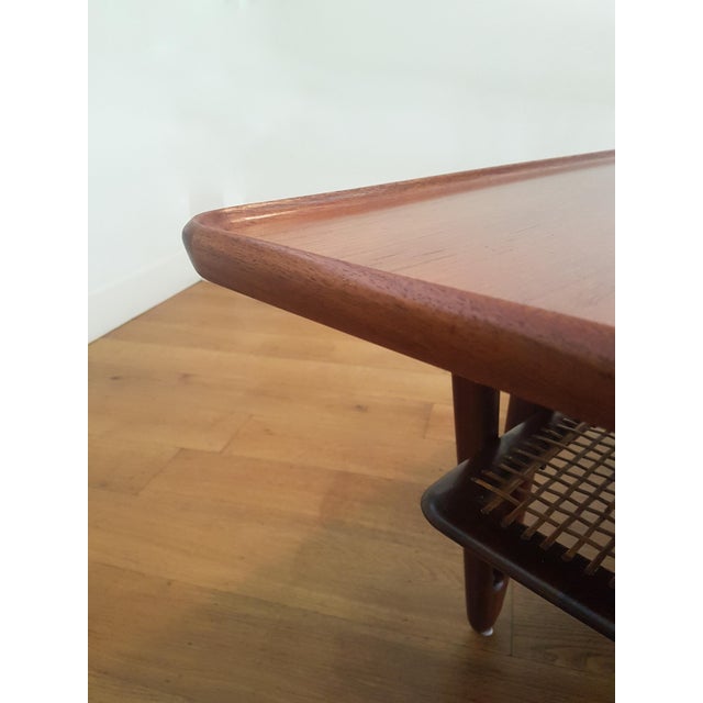 Vintage Teak & Cane Coffee Table with V-Shaped Legs attributed to Kurt Østervig, Denmark, 1950s For Sale - Image 13 of 18