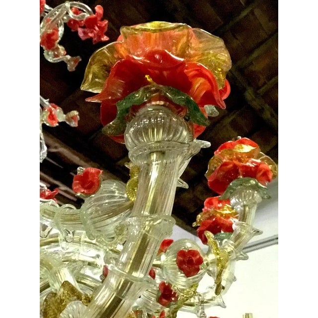 Red and Gold Murano Glass Chandelier, 1980s For Sale - Image 12 of 15