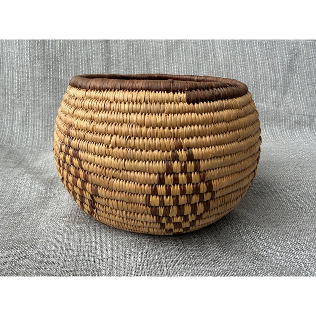 Mid 20th Century Woven Vintage Geometric Coil Basket For Sale - Image 5 of 15