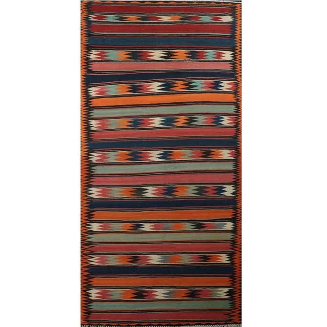 Burnt Orange Vintage Handwoven Geometric Swedish Flatweave Rug- 6'2″ × 15'2″ For Sale - Image 8 of 8