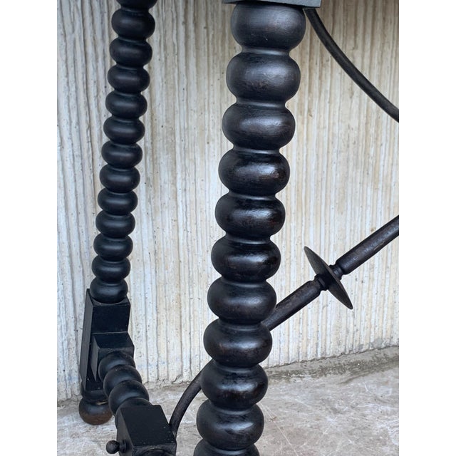 Spanish 1900s Walnut Side Table with Single Drawer and Iron Stretcher For Sale - Image 12 of 18