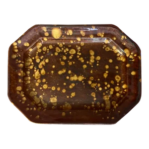 Antique 19th Century Bennington Spatterware Brown Treacle Glaze Octagonal Platter Circa 1830 - 1840
