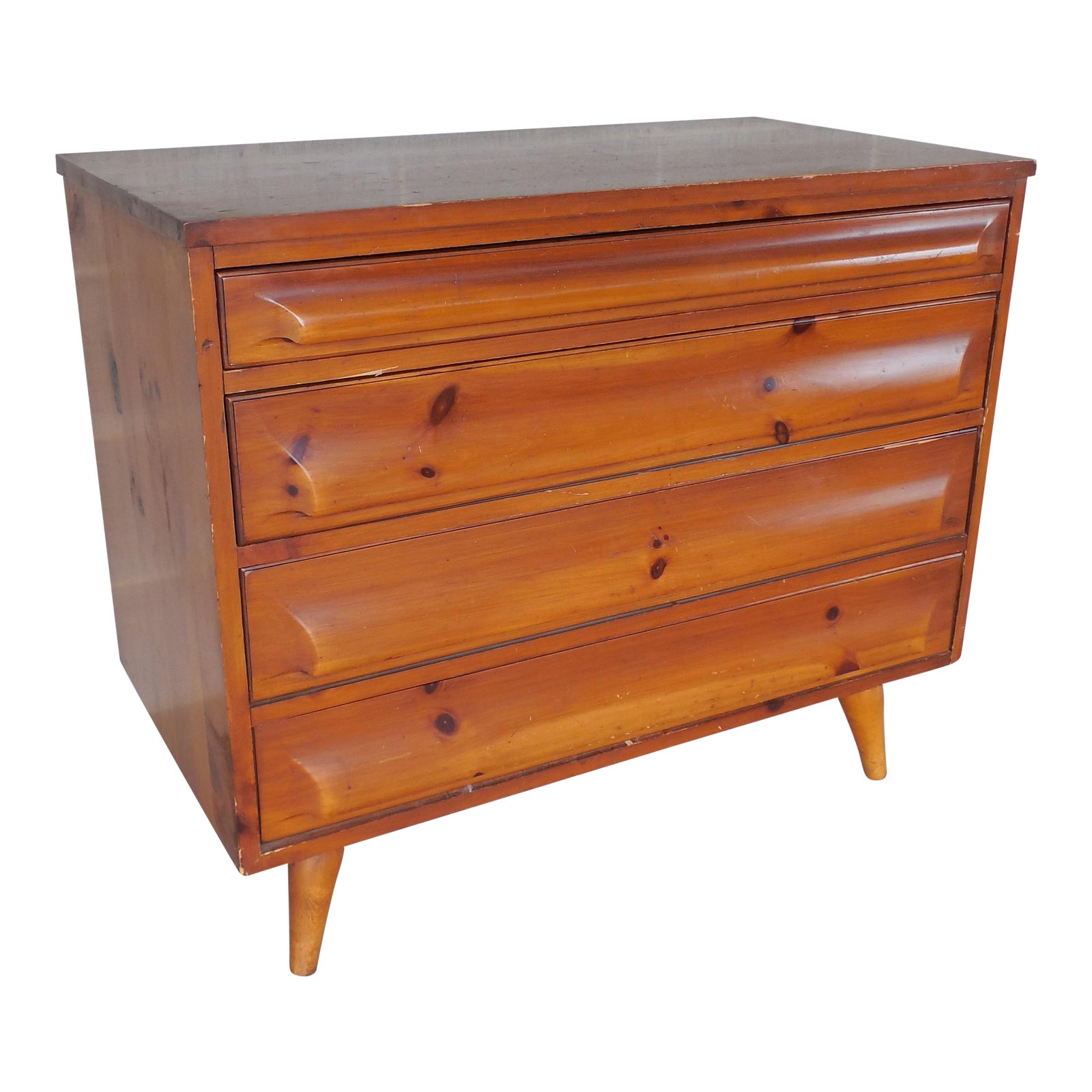 Franklin Shockey Co. Hand Burnished Pine Mid Century 4 Drawer Chest | Chairish