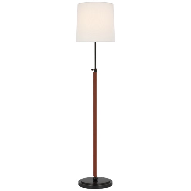 Modern Thomas O'Brien by Visual Comfort Signature Bryant Wrapped Floor Lamp in Bronze and Saddle Leather with Linen Shade For Sale - Image 3 of 3