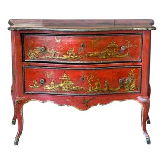 Italian Rococo Style Scarlet Chinoiserie Decorated Commode For Sale